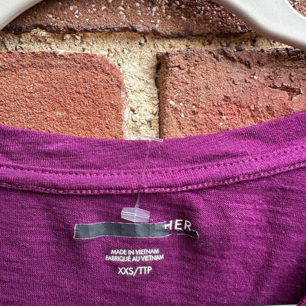 Eileen Fisher $118 Organic Cotton Slub V-Neck Long Sleeve Top Purple Womens XXS - Picture 3 of 9